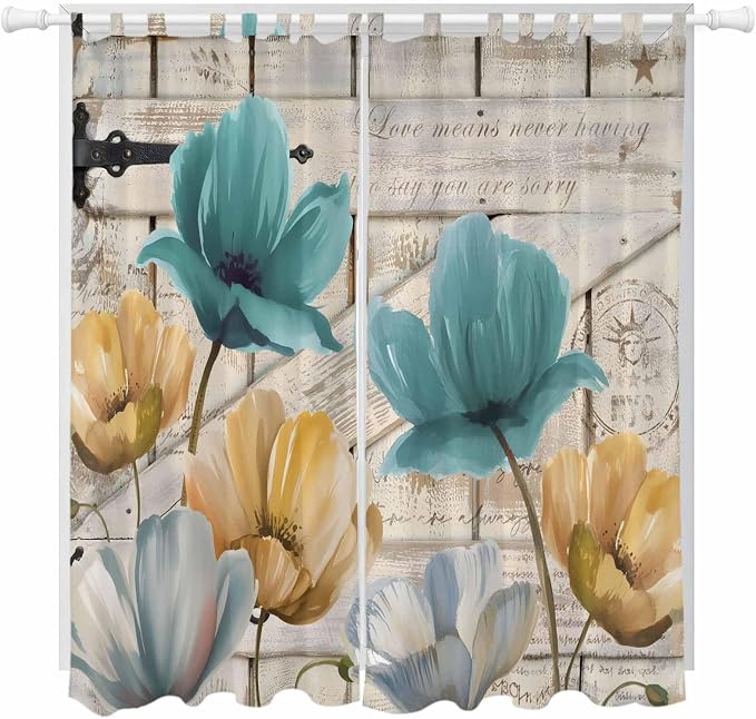 Watercolor Flowers Living Room Curtains 84 Inch Length, Window Curtains Tab Top by Unknown