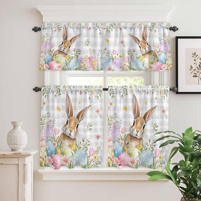 Kitchen Curtains Tiers and Valance Set of 3, Easter Light Filtering Window - Image 2