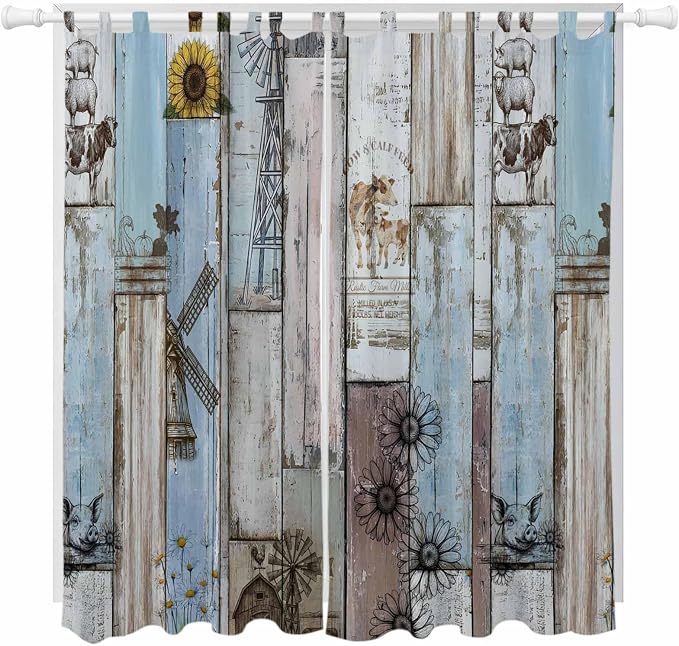 Blue Grey Wooden Living Room Curtains 96 Inch Length, Window Curtains Tab Top by Unknown