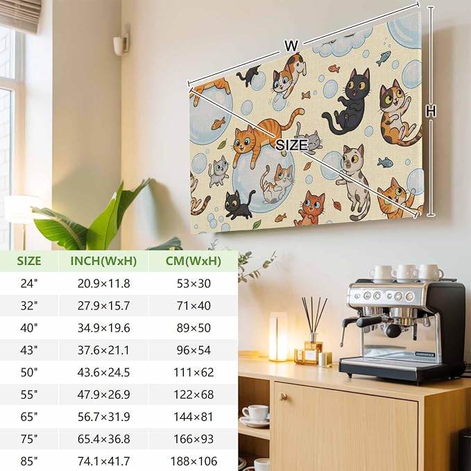 Watercolor Pets Fish Bubbles Indoor TV Cover, Elastic TV Screen Protector Brown - Image 3