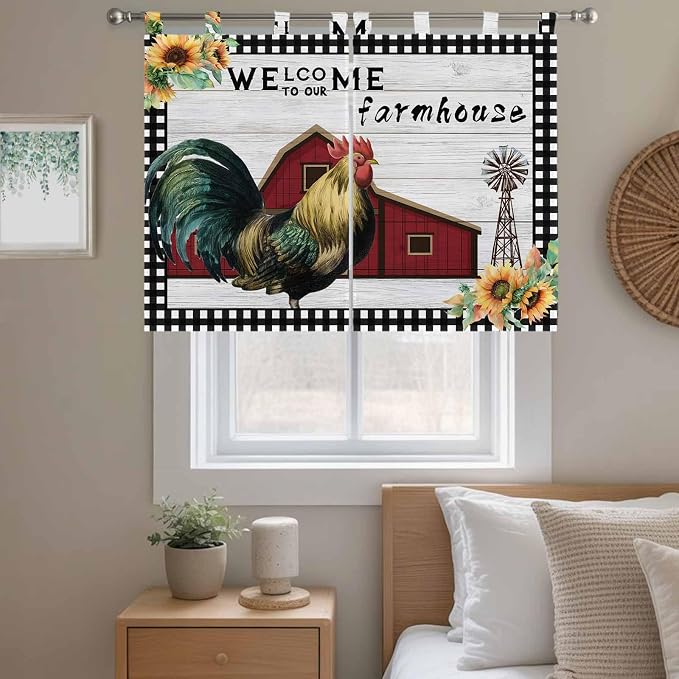 Farmhouse Rooster Kitchen Curtains 45 Inch Length, Short Cafe Window Curtains - Image 9