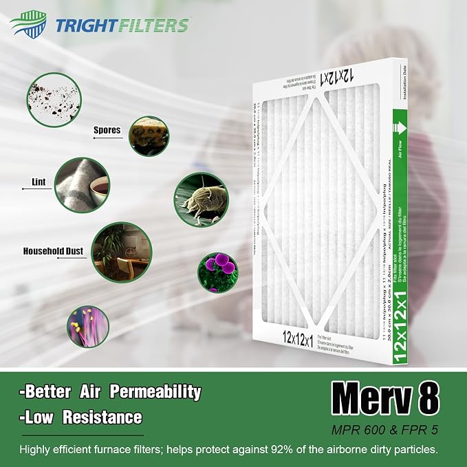 12x12x1 Air Filter 6 Pack, Durable MERV 8 Pleated Home HVAC AC Furnace Filters - Image 3
