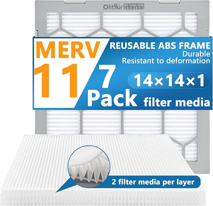 14x14x1 MERV 11 Air Filter, AC Furnace Air Filter, Reusable ABS Plastic Frame by OlitAir