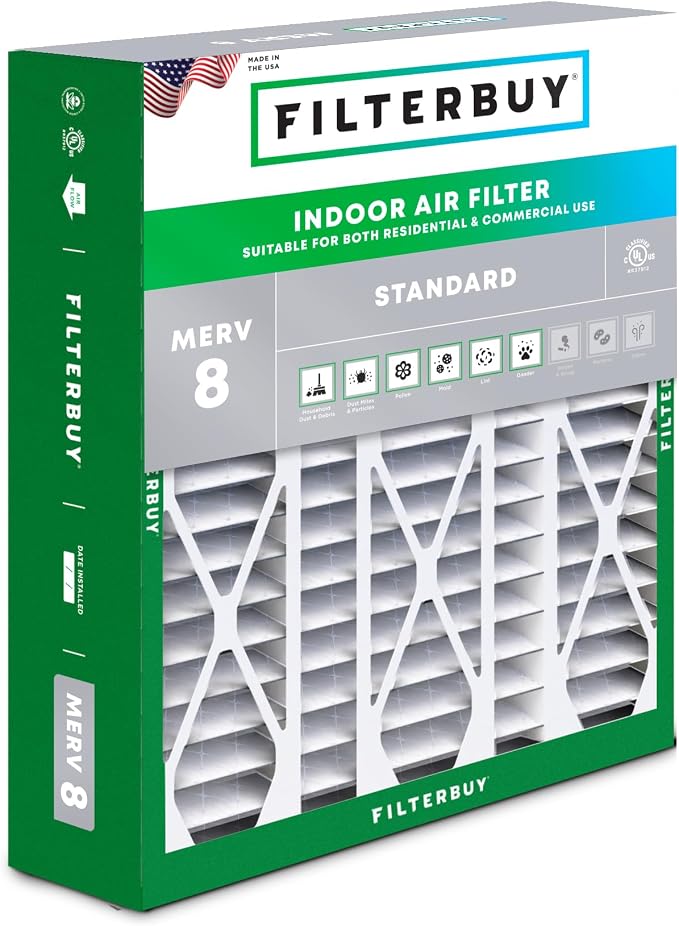 Filterbuy 20x25.25x3.5 Air Filter MERV 8 Essential Dust & Allergy Defense by Filterbuy
