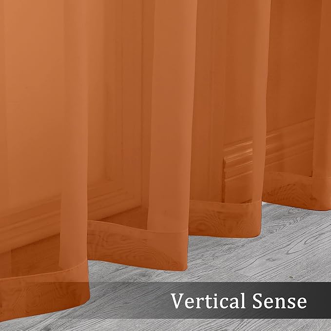 OWENIE Orange Sheer Curtains 96 Inch Length, Elegant Sheer Curtains for Bedroom, Window Voile Sheer Curtain Panels/Drapes/Treatment for Living Room, 2Pcs, Each 42" W x 96" L