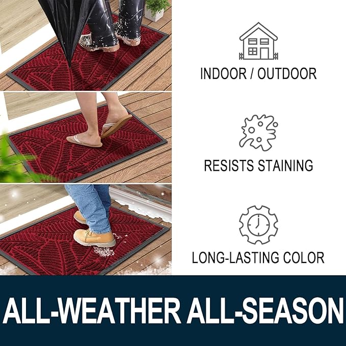 Colorxy Waterproof Doormat, Sturdy Natural Rubber Front Indoor Mat, Non Slip Low Profile Indoor Outdoor Door Mats, Stain and Fade Resistant Floor Mats, Easy Clean Patio Entry Mat, 47''x24'', Burgundy