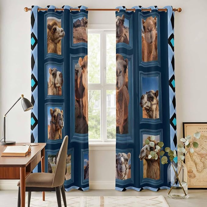 2 Panel Kitchen Cafe Curtains, Desert Camels Sunlight Filtering Nature Air - Image 4