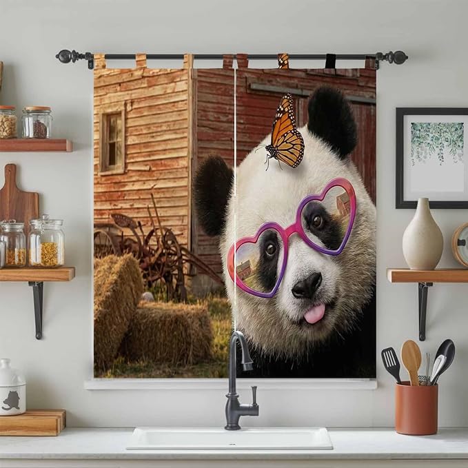 Farm Panda Bedroom Curtains 72 Inch Length, Window Curtains Tab Top, Farmhouse - Image 3