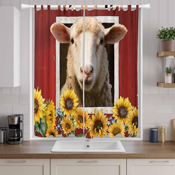 Sheep Sunflower Living Room Curtains 84 Inch Length, Window Curtains Tab Top - Image 9