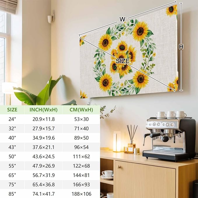 Rustic Sunflower Leaf Wreath Indoor TV Cover, Elastic TV Screen Protector - Image 4