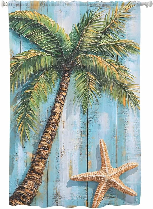 Sheer Curtains 63 Inch Length, Coastal Beach Tree Semi Sheer Curtains Light by Unknown