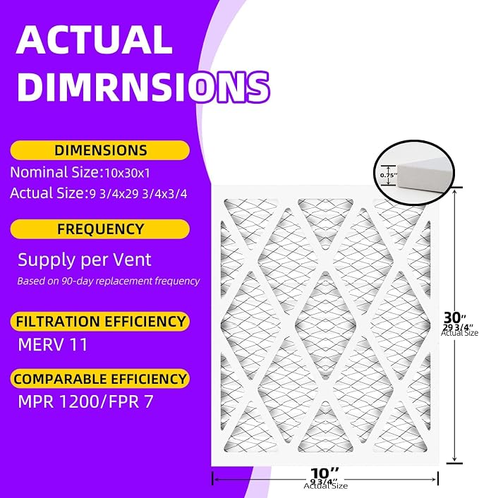 10x30x1 MERV 11 Pleated Air Filter MPR 1200 & FPR 7, Furnace Air Filters - Image 3