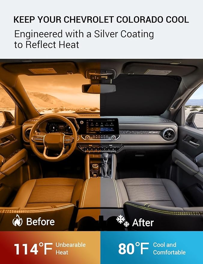 Proadsy Windshield Sun Shade Custom Fit Chevrolet Colorado Pickup Truck 2023 - Image 3