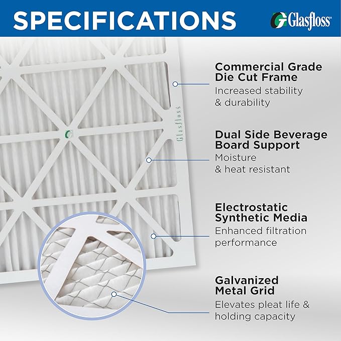 Glasfloss 18x24x2 MERV 10 2" Inch Pleated Air Filters Box of 6. Actual Size: - Image 3