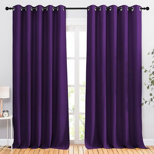 NICETOWN Kitchen Blackout Curtains and Drapes - Triple Weave Energy Saving Thermal Insulated Solid Grommet Blackout Panels for Patio (1 Pair, 66 inches by 90 Inch, Royal Purple)