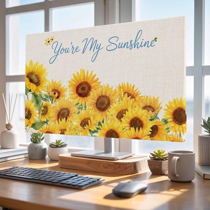 Spring Yellow Sunflower Retro Linen Indoor TV Cover, Elastic TV Screen - Image 4
