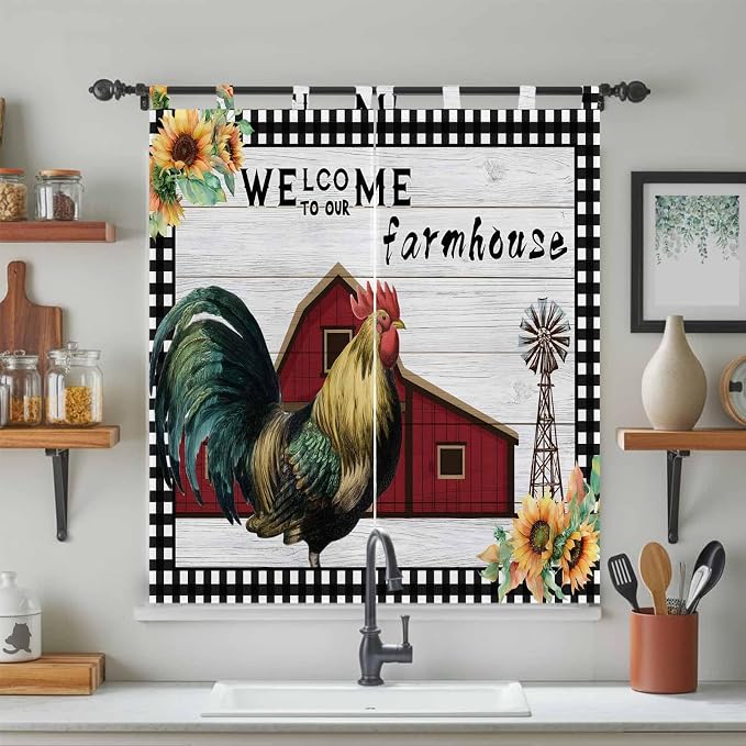 Farmhouse Rooster Bedroom Curtains 72 Inch Length, Window Curtains Tab Top - Image 3