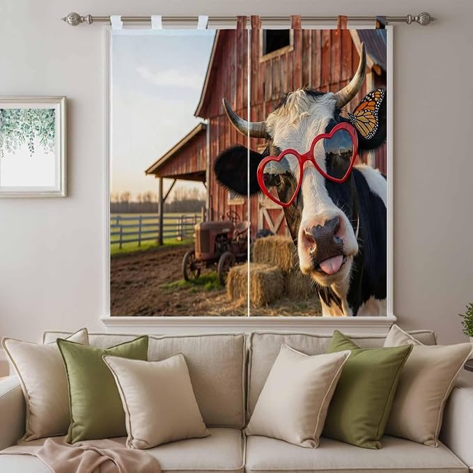 Farm Cows Bathroom Curtains 63 Inch Length, Window Curtains Tab Top, Farmhouse - Image 9