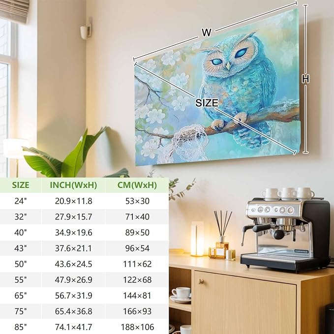 Watercolor Blue Owl Indoor TV Cover, Elastic TV Screen Protector Retro White - Image 4