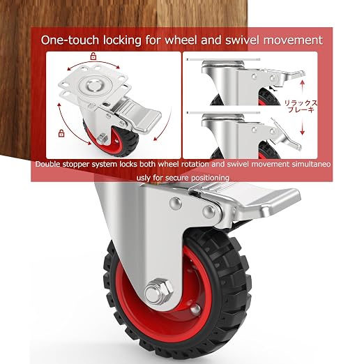 4" Swivel Caster Wheels with Safety Dual Locking and Rubber Tire Wheels - Image 3