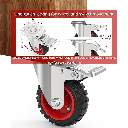 5" Swivel Caster Wheels with Safety Dual Locking and Rubber Tire Wheels - Image 3
