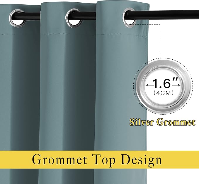 NICETOWN Blackout Greyish Blue Curtains 2 Panels Set - Grommet Room Darkening Thermal Curtains Light Blocking Window Treatments Sound Reducing Drapes for Bedroom/Kids Room, W37 x L63