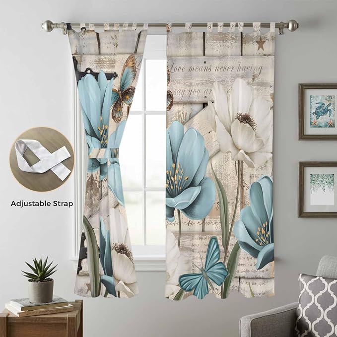 Teal Blue Tulips Living Room Curtains 84 Inch Length, Window Curtains Tab Top - Image 5