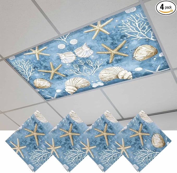 4 Pack Summer Nautical Fluorescent Light Covers Conch Shell Starfish Ocean 4 x by Unknown