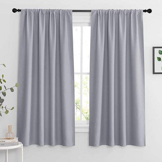 RYB HOME Extra Wide Blackout Curtains for Bedroom Living Room 63 inches Long, Thermal Insulated Privacy Drapes for Nursery Home Theater Dining Room, Width 62 by Length 63, Silver Grey, 2 Panels