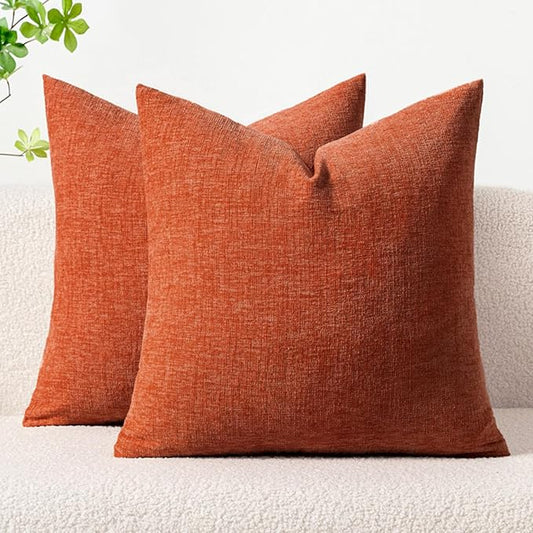 MIULEE Pack of 2 Rust Throw Pillow Covers 20x20 Inch Soft Chenille Pillow Covers for Sofa Living Room Couch Solid Dyed Cases