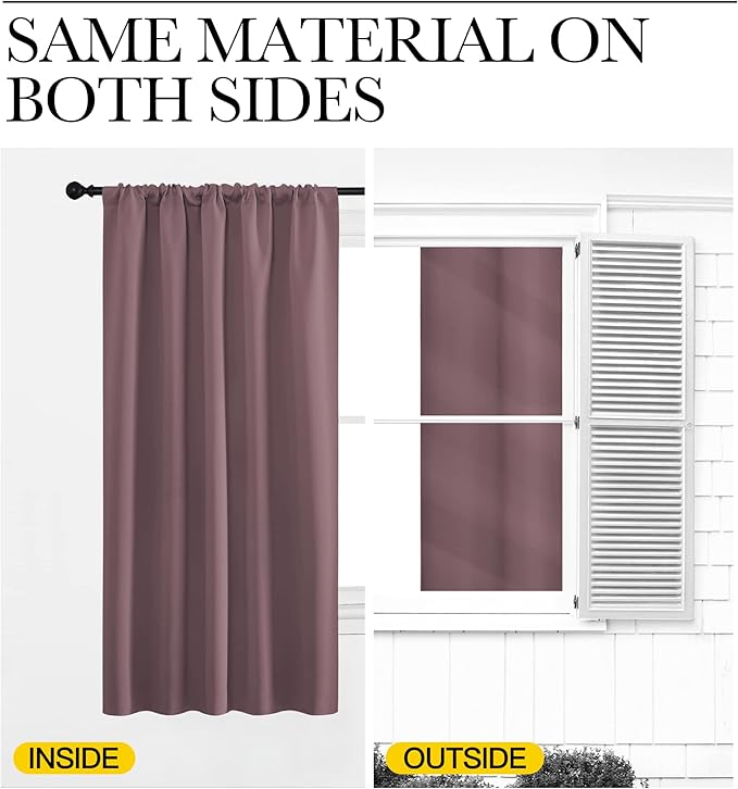 NICETOWN Blackout Curtains for Bedroom, Home Decorations Thermal Insulated Solid Rod Pocket Blackout Drapes for Cafe (Dry Rose, One Pair, 42 x 45-inch)