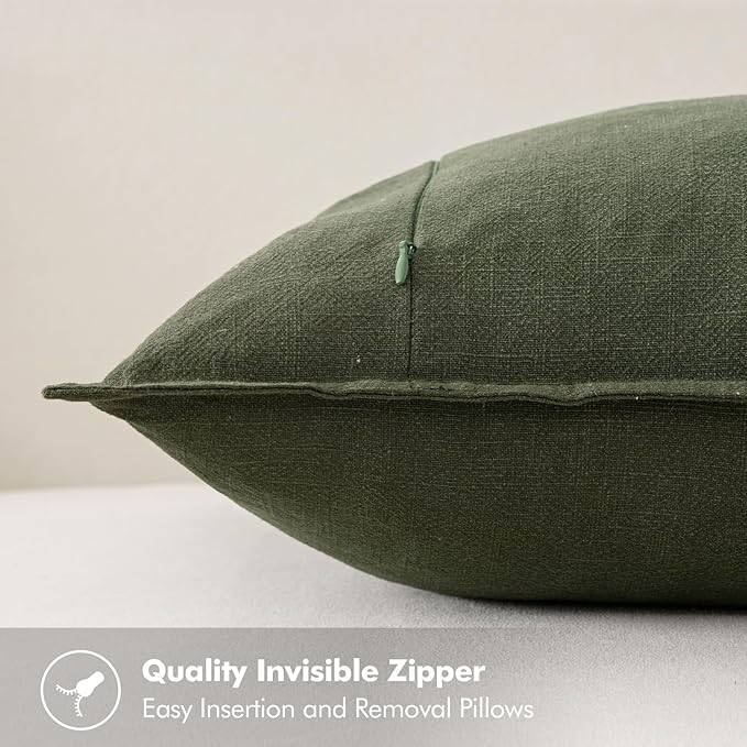 MIULEE Decorative Linen Pillow Covers 18x18 Inch Dark Olive Green Boho Farmhouse Neutral Spring Couch Throw Pillows for Bed Pack of 2 Accent Pillowcase Modern Sofa Cushion Livingroom Home Decor