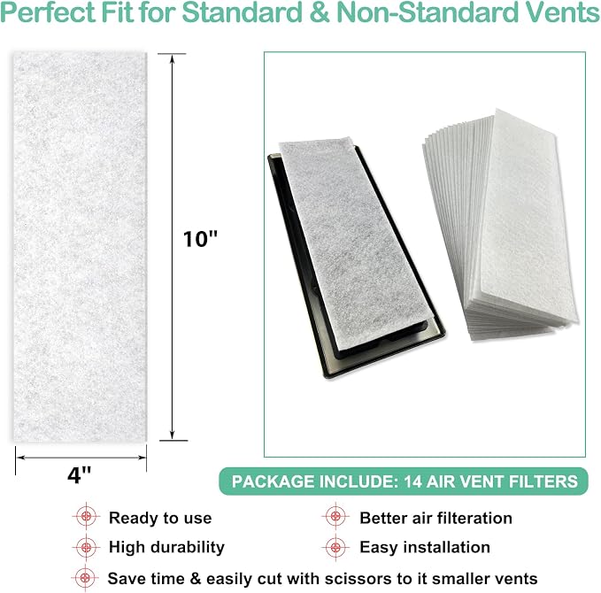 Air Vent Filters 4x10 Inch 14-Pack, Cut-to-Fit Floor and Ceiling Vent Filters - Image 4
