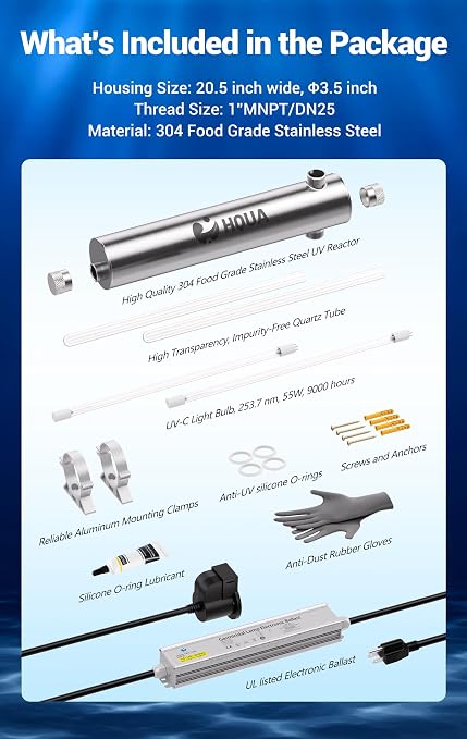 HQUA-TWS-121 120V 55W 12GPM 1“ MNPT Inlet/Outlet, Whole House Ultraviolet Water - Image 3