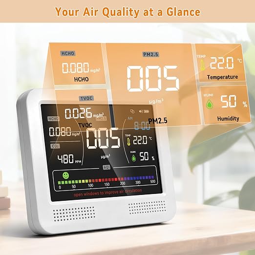 16-in-1 Air Quality Monitor 18Hr Battery 7" LCD CO2 PM2.5 TVOC AQI Alert - Image 3