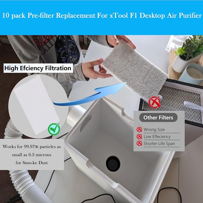 F1 Filter Replacement For xTool F1 Desktop Smok-e Air Purifier: 10 pack | - Image 6