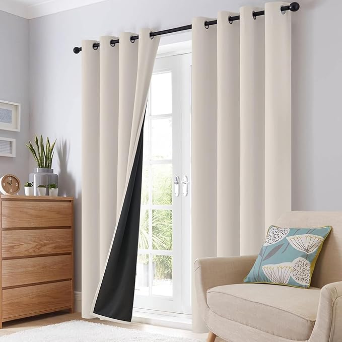 SimpleHome 100% Blackout Curtains for Bedroom,Thermal Insulated Cream Grommet Window Drapes Room Darkening Curtains for Living Room with Black Back,52 x 54 Inch,2 Panels