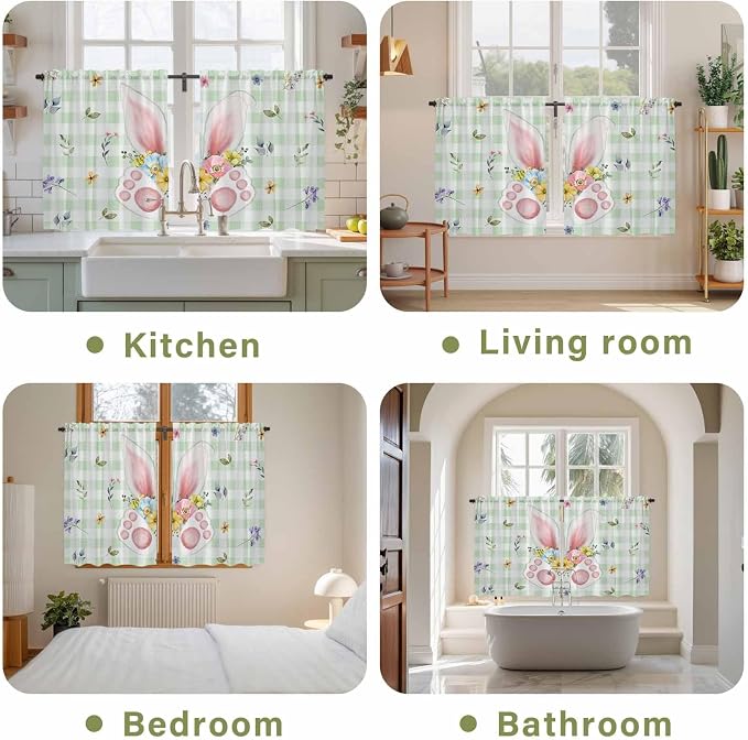 Easter Kitchen Tier Curtains 45 Inch Long 2 Panel Set, Rod Pocket Short Window - Image 8