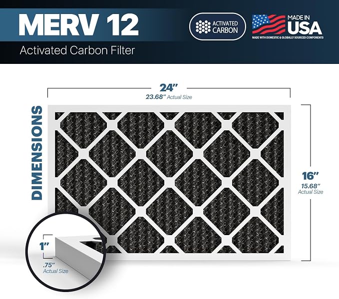 BNX TruFilter 16x24x1 MERV 12 Odor Defense AC Furnace Air Filter - Image 2