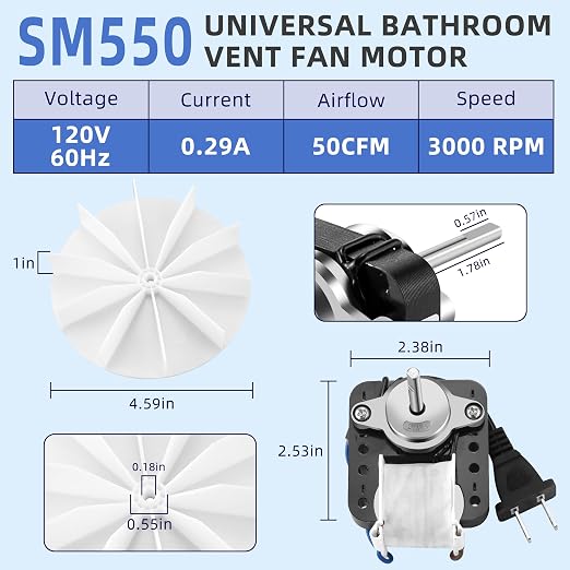 AMI PARTS Bathroom Fan Motor SM550 - Image 2