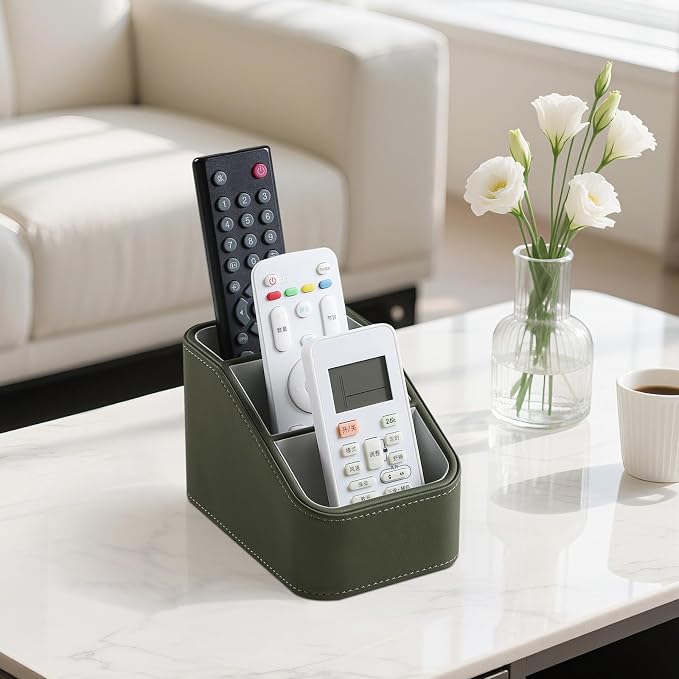 PU Leather Remote Control Holder, Small Desk Organizer Office Supply Bedside - Image 8
