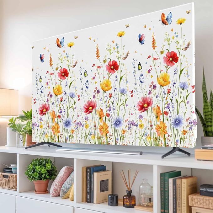 Spring Colorful Flower on White Indoor TV Cover, Elastic TV Screen Protector - Image 6