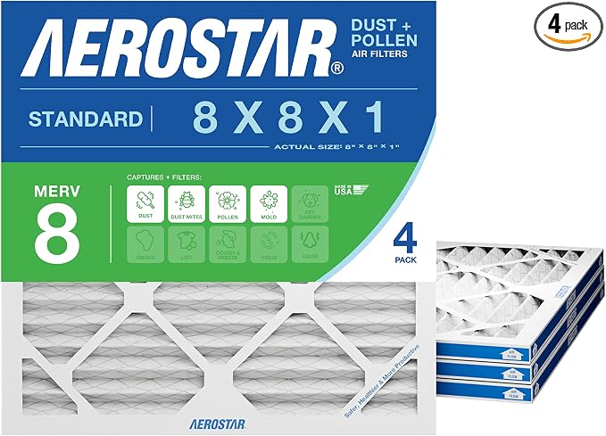 Aerostar 8x8x1 MERV 8 High Efficiency Pleated Air Filter, Electrostatic AC by AirFiltersDelivered