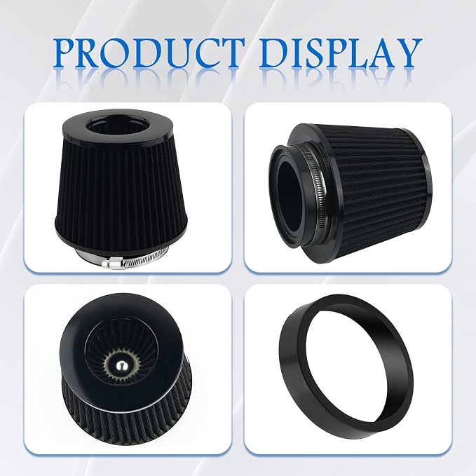 Cold Air Intake Filter with 76, 102mm Adapter Ring, Round Cone Air Filter - Image 6