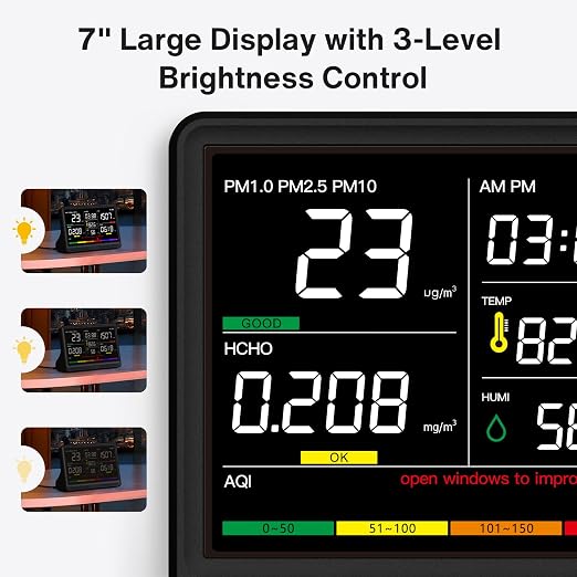16 in 1 Air Quality Monitor Indoor 7" Display 9 AQI+7 AQI Alerts, CO2 Monitor - Image 9