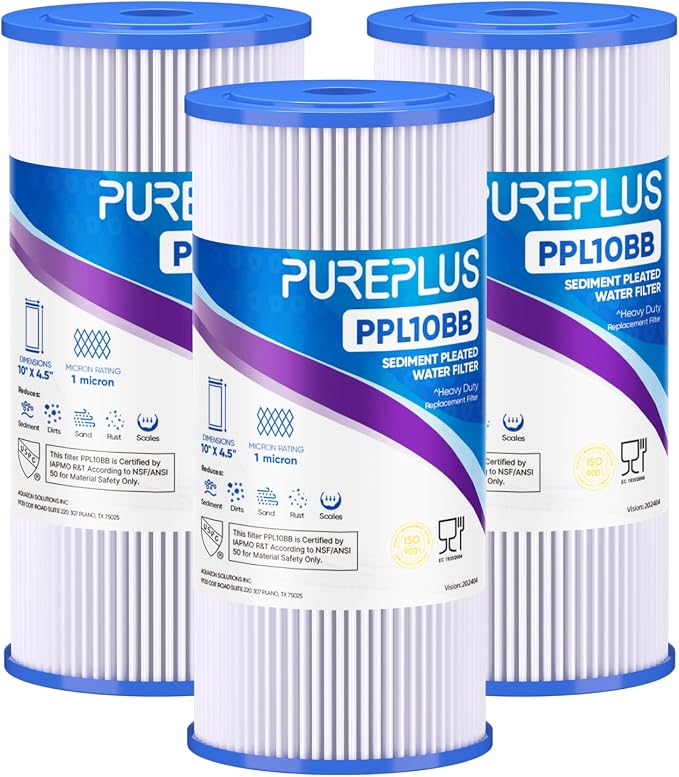 PUREPLUS 1 Micron 10" x 4.5" Whole House Pleated Sediment Filter by PUREPLUS