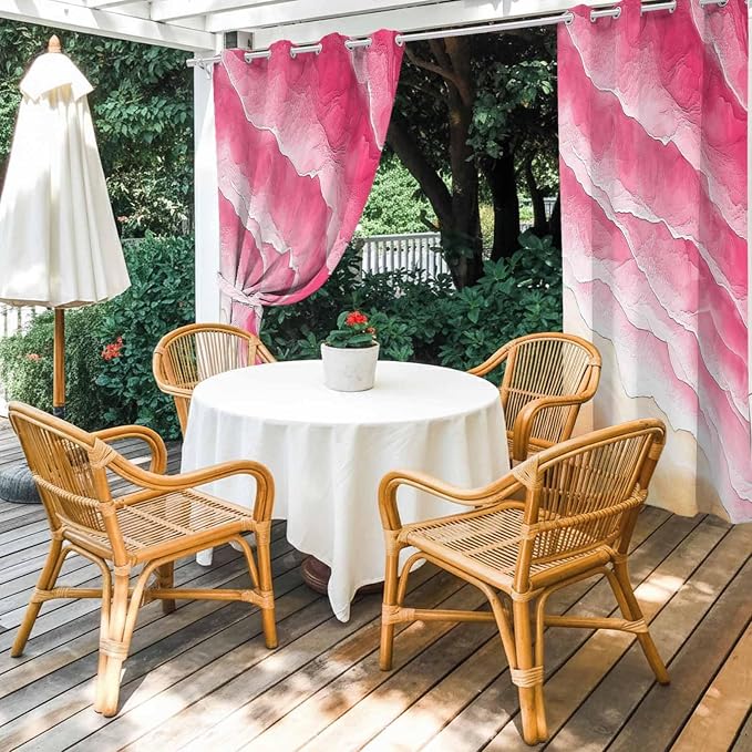 Ocean Outdoor Curtains for Patio Beach Waves Watercolor Abstract Gradient Pink - Image 4