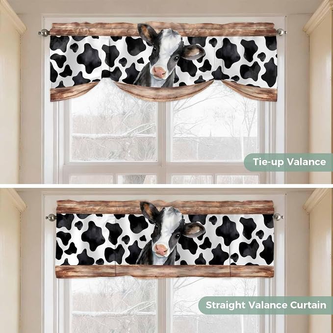 Cow Printed Tie Up Valance Curtains - Image 5