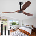 QUTWOB 60" Wood Ceiling Fan, Remote Control, 3 Wooden Blades, Indoor/Outdoor by QUTWOB