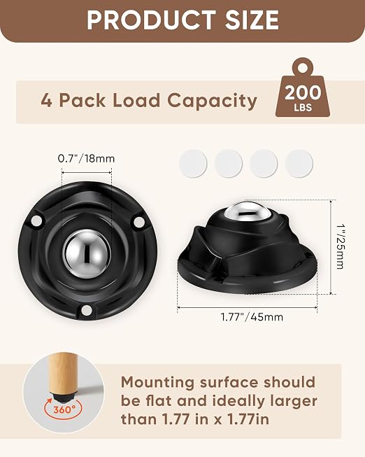 4 Pack Self Adhesive Caster Wheels - Image 6
